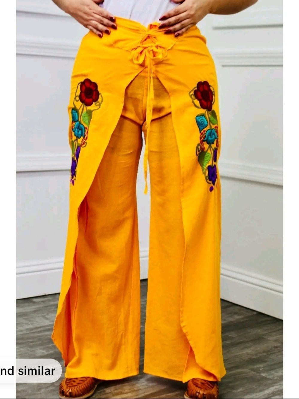 Mexican Embroidered Pants - Yellow